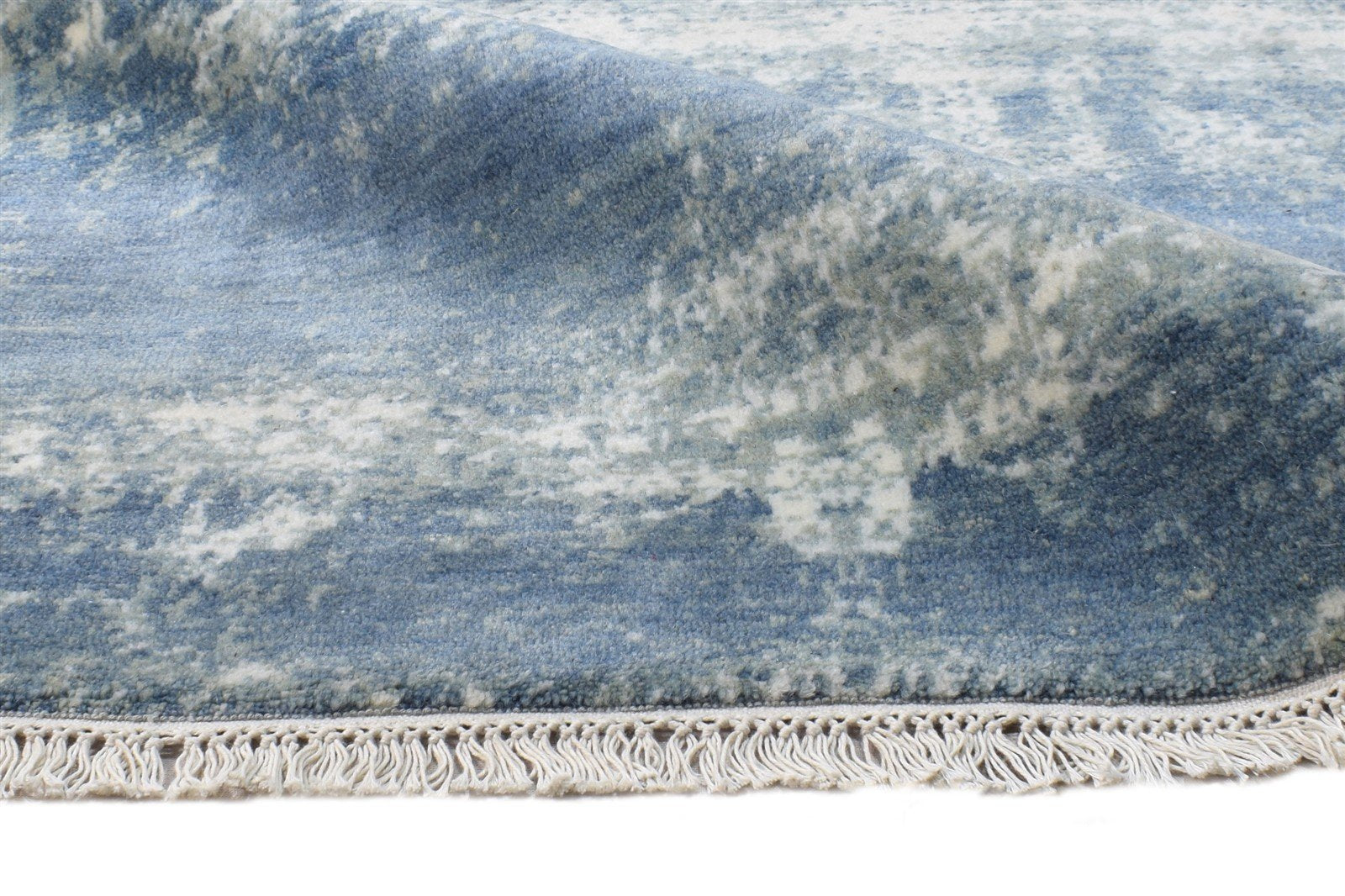 Wool / Silk Blue Rug 3' X 6' Modern Hand Knotted Indian Abstract Small Carpet 7864594137237