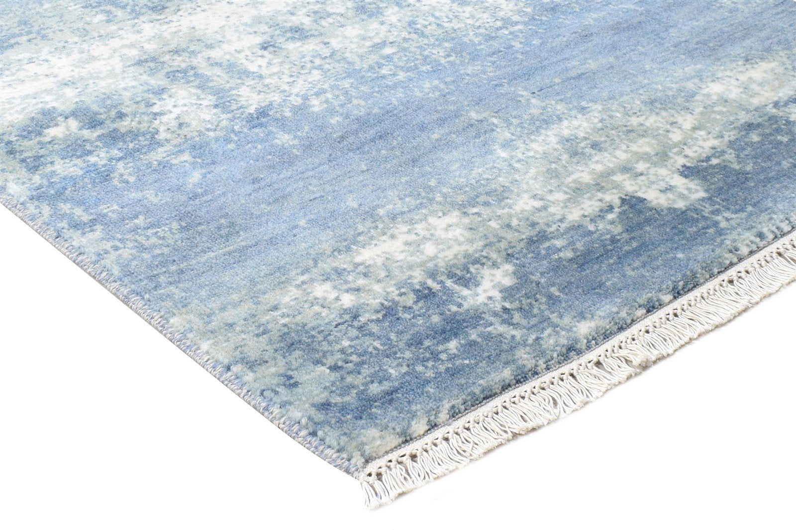 Wool / Silk Blue Rug 3' X 6' Modern Hand Knotted Indian Abstract Small Carpet 7864594137237