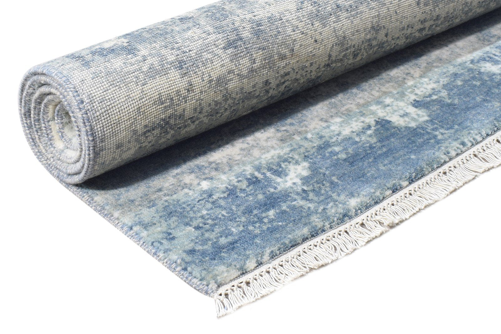 Wool / Silk Blue Rug 3' X 6' Modern Hand Knotted Indian Abstract Small Carpet 7864594137237
