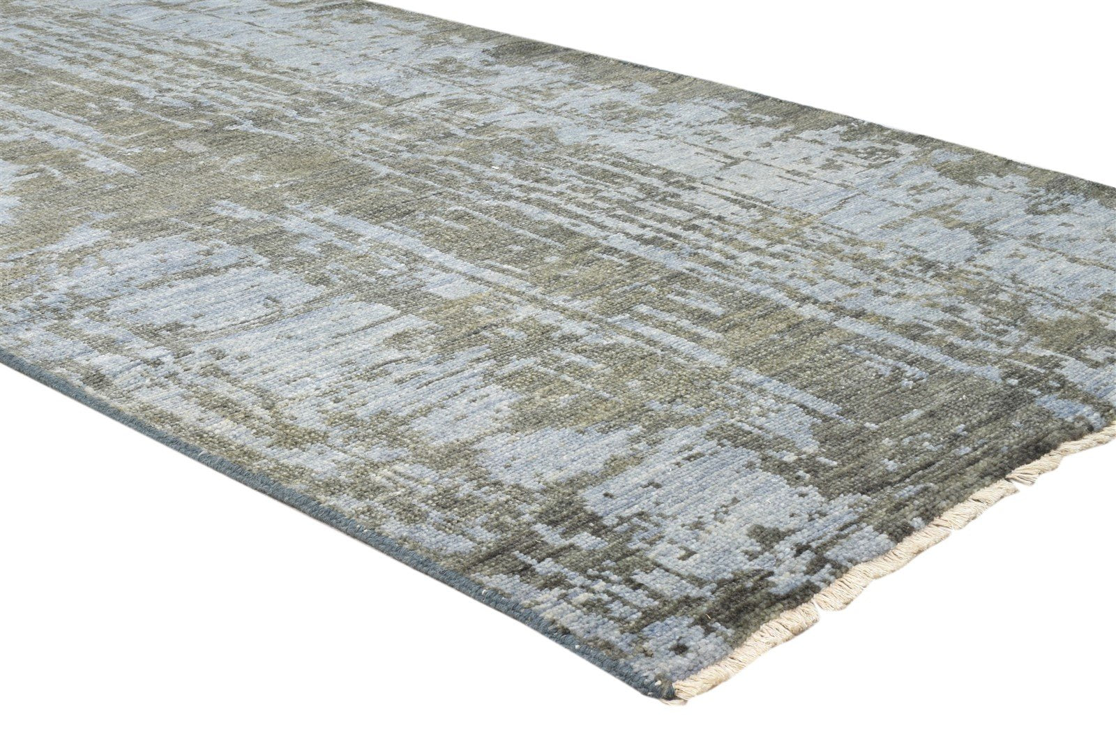 Wool Silk Blue Rug 4' X 6' Modern Hand Knotted Indian Abstract Room Size Carpet 7860680720533
