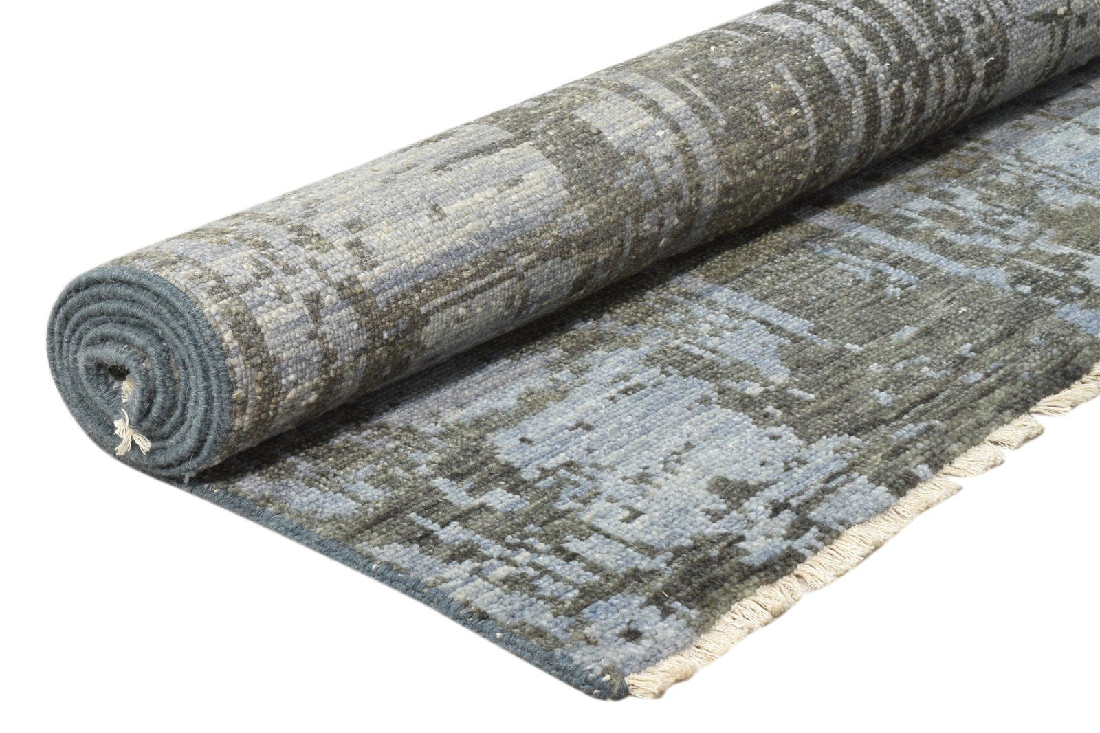 Wool Silk Blue Rug 4' X 6' Modern Hand Knotted Indian Abstract Room Size Carpet 7860680720533