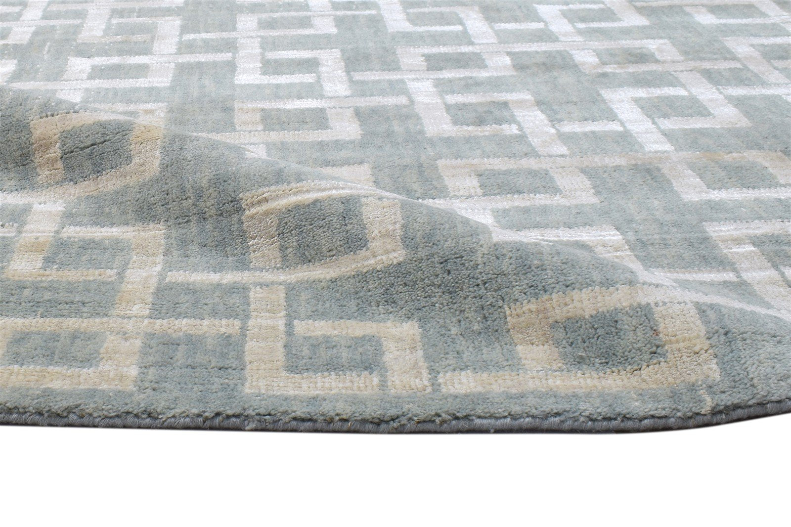 Wool Silk Blue Rug 4X6 Modern Jacquard Loom Scandinavian Trellis Room Size 7864146100373