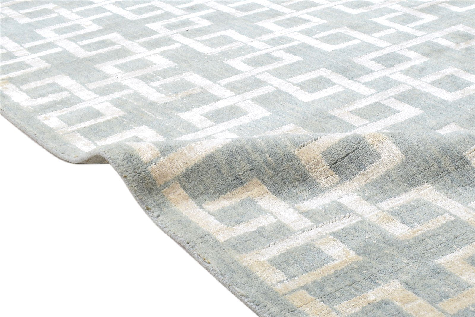 Wool Silk Blue Rug 4X6 Modern Jacquard Loom Scandinavian Trellis Room Size 7864146100373