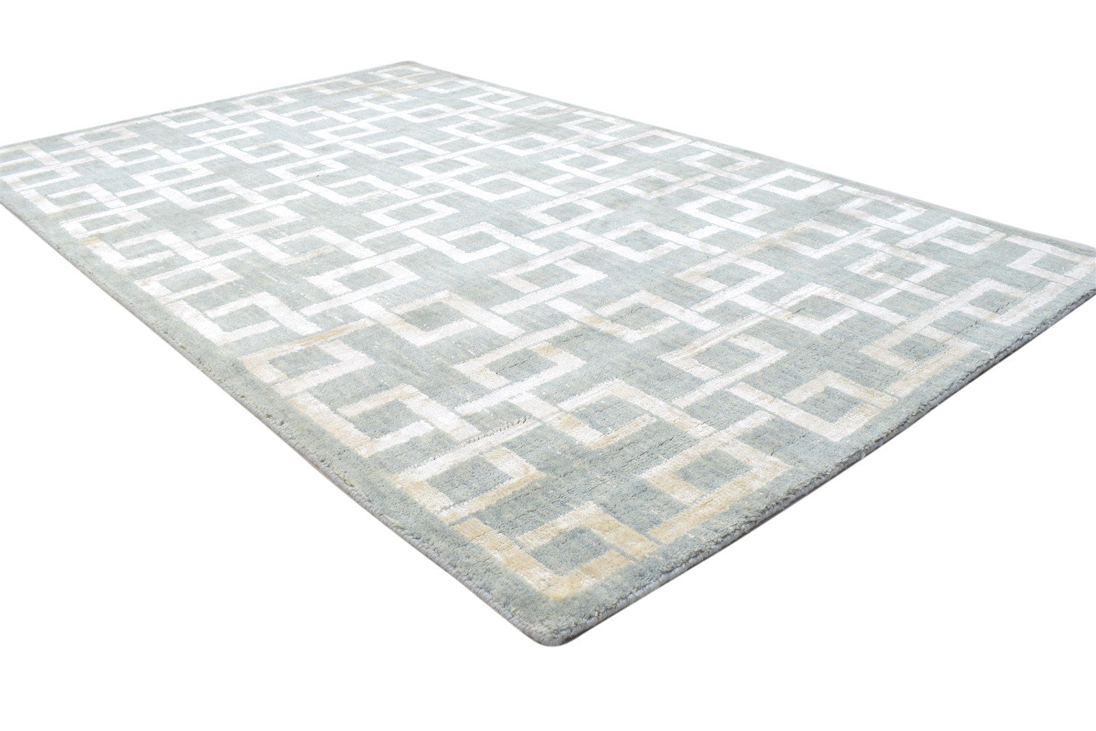 Wool Silk Blue Rug 4X6 Modern Jacquard Loom Scandinavian Trellis Room Size 7864146100373