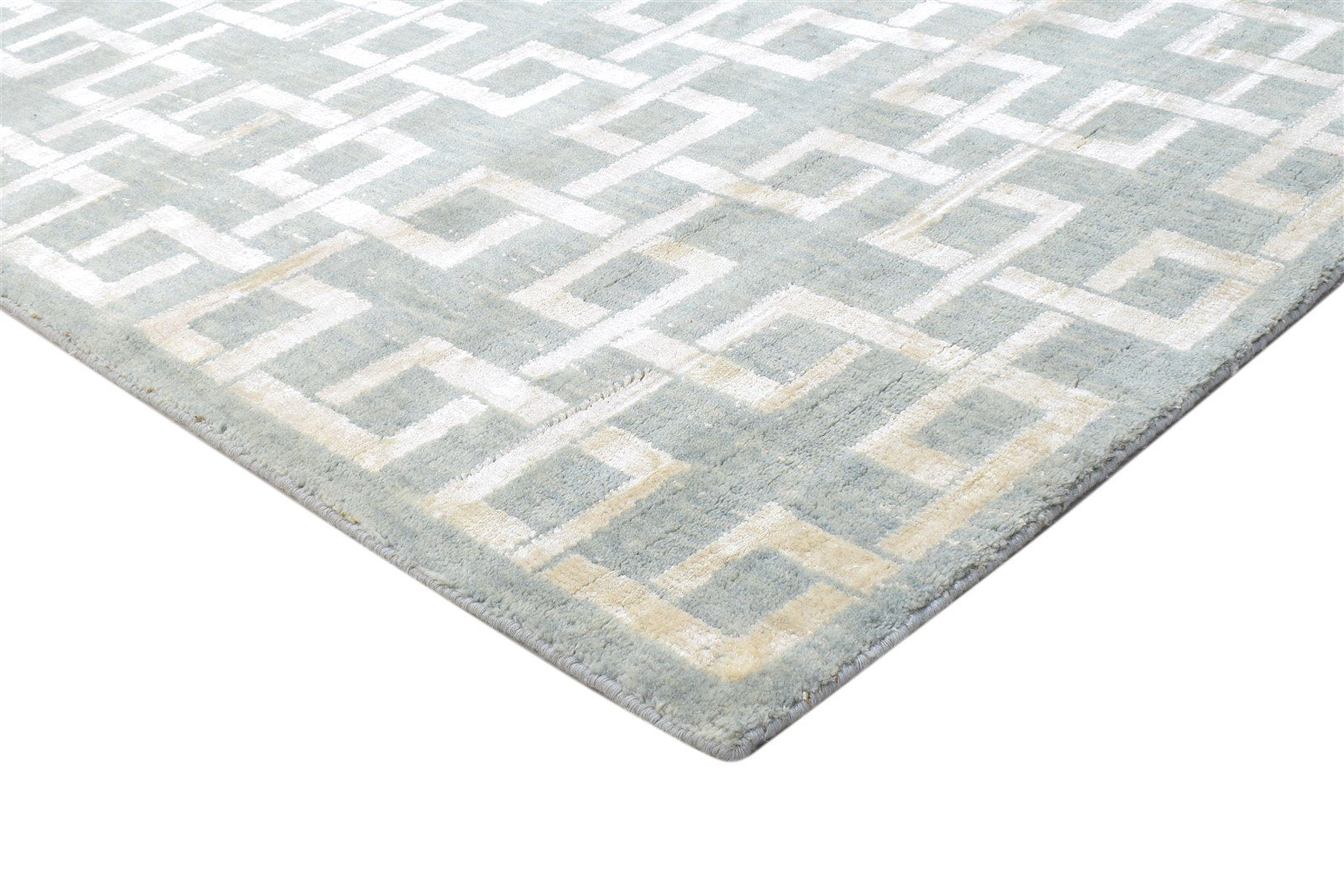 Wool Silk Blue Rug 4X6 Modern Jacquard Loom Scandinavian Trellis Room Size 7864146100373