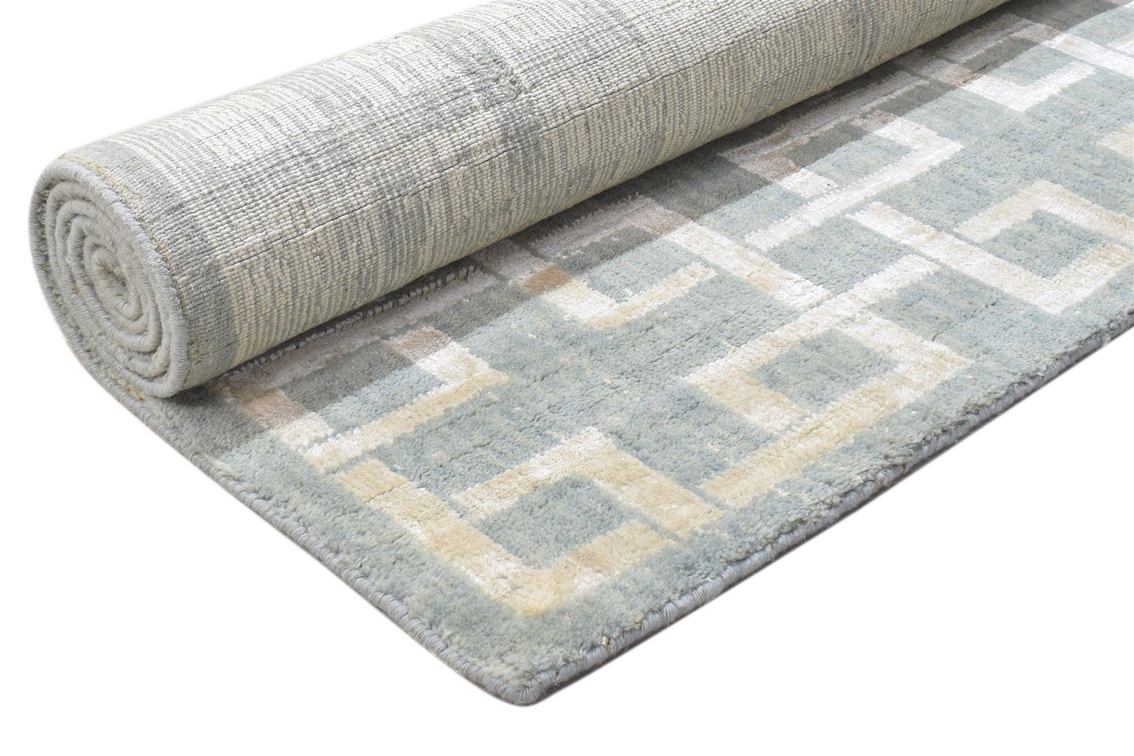 Wool Silk Blue Rug 4X6 Modern Jacquard Loom Scandinavian Trellis Room Size 7864146100373