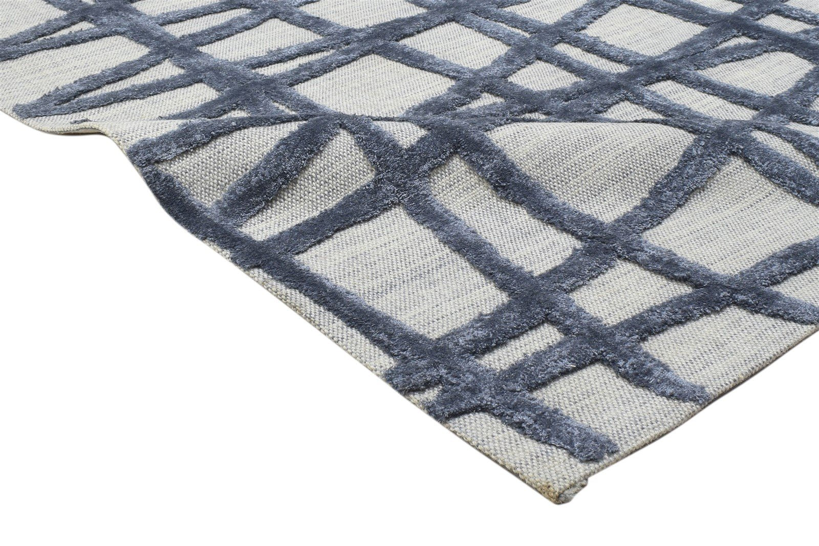 Wool / Silk Blue Rug 5X8 Modern Hand Tufted Scandinavian Geometric Room Size 7864092590229
