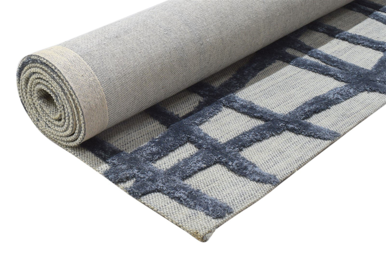 Wool / Silk Blue Rug 5X8 Modern Hand Tufted Scandinavian Geometric Room Size 7864092590229