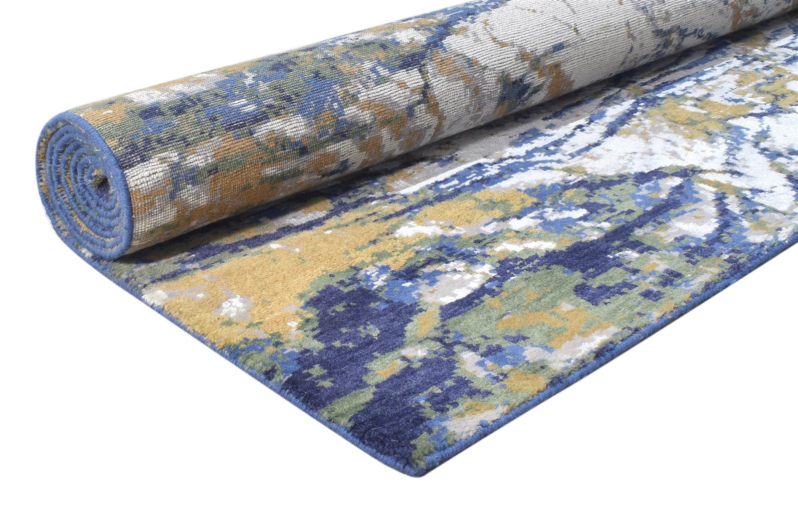 Wool / Silk Blue Rug 8' X 10' Modern Hand Knotted Indian Abstract Large Carpet 7864398545045