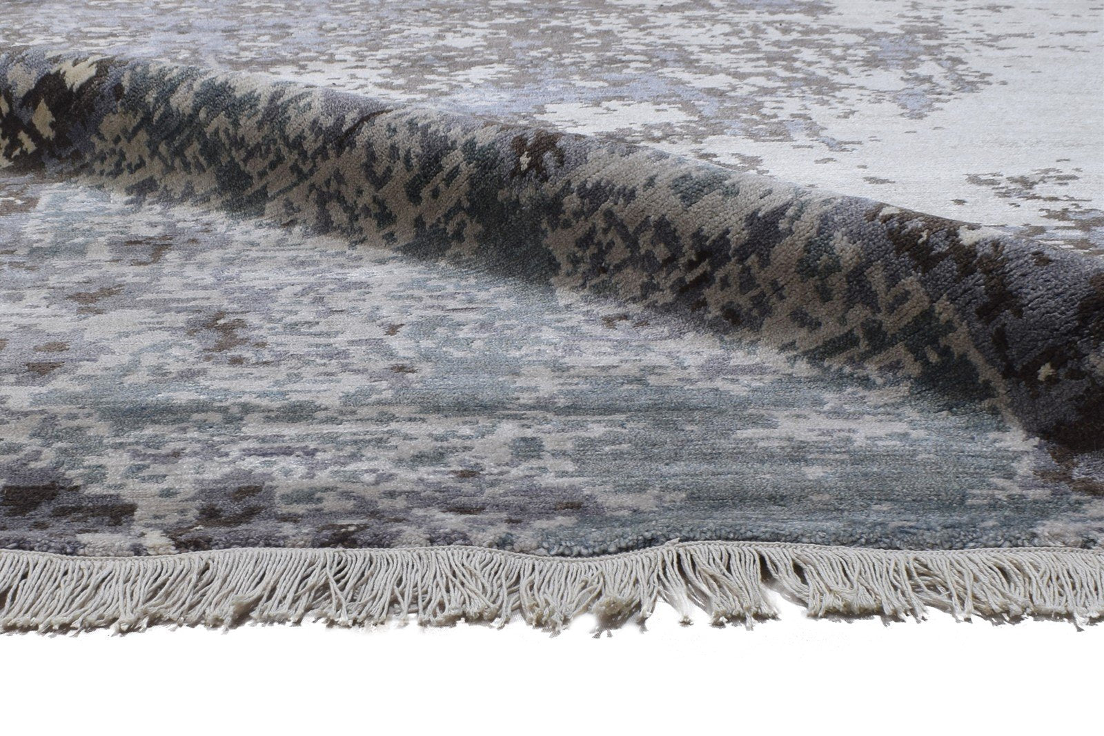 Wool / Silk Blue Rug 8' X 10' Modern Hand Knotted Indian Abstract Large Carpet 7864402641045