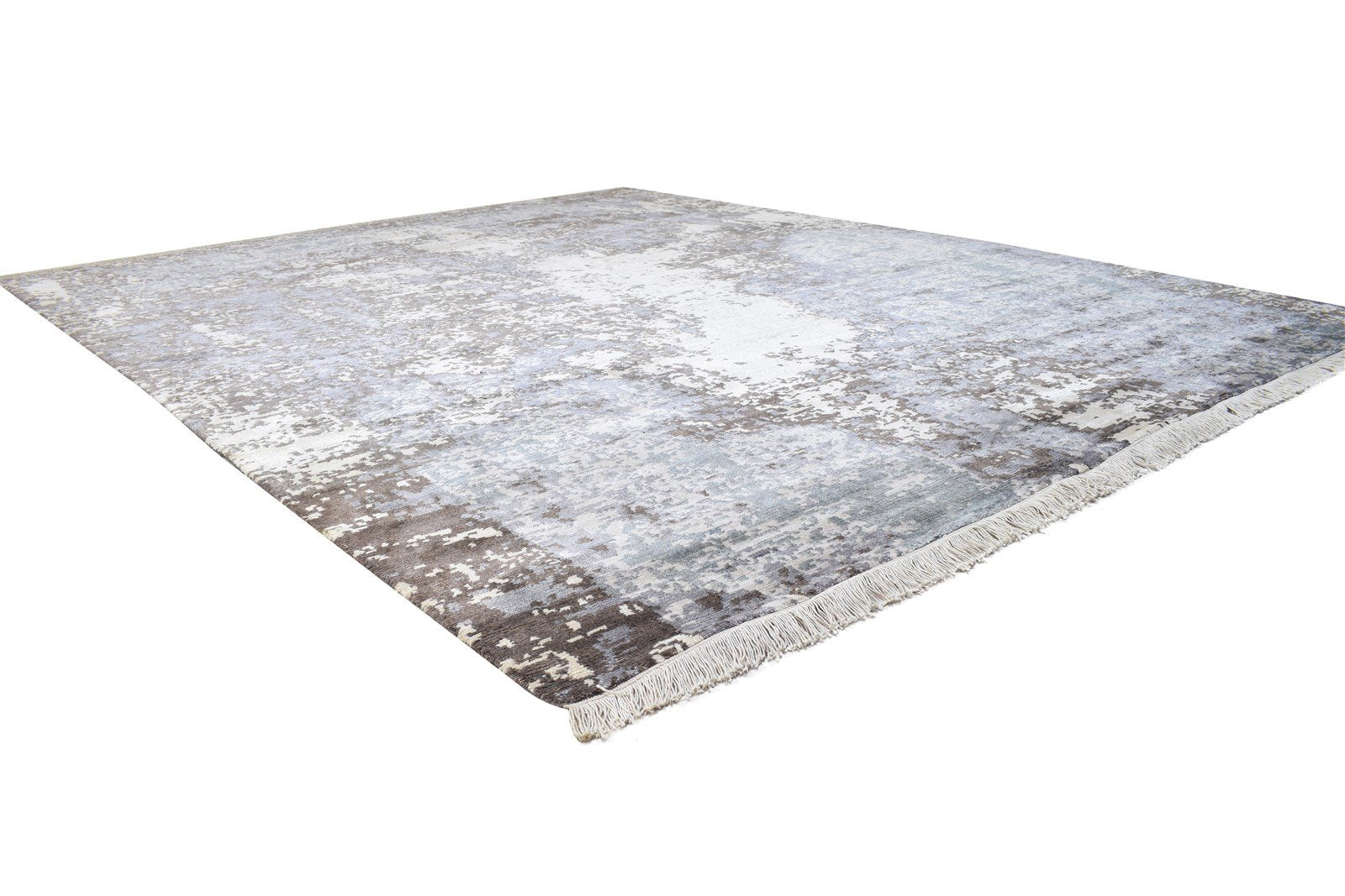 Wool / Silk Blue Rug 8' X 10' Modern Hand Knotted Indian Abstract Large Carpet 7864402641045