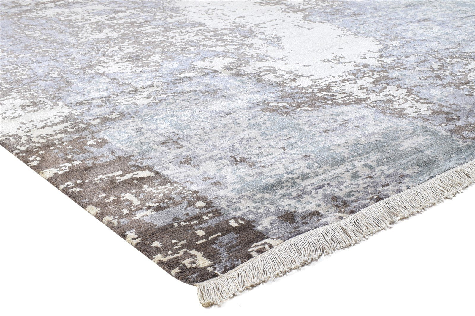 Wool / Silk Blue Rug 8' X 10' Modern Hand Knotted Indian Abstract Large Carpet 7864402641045