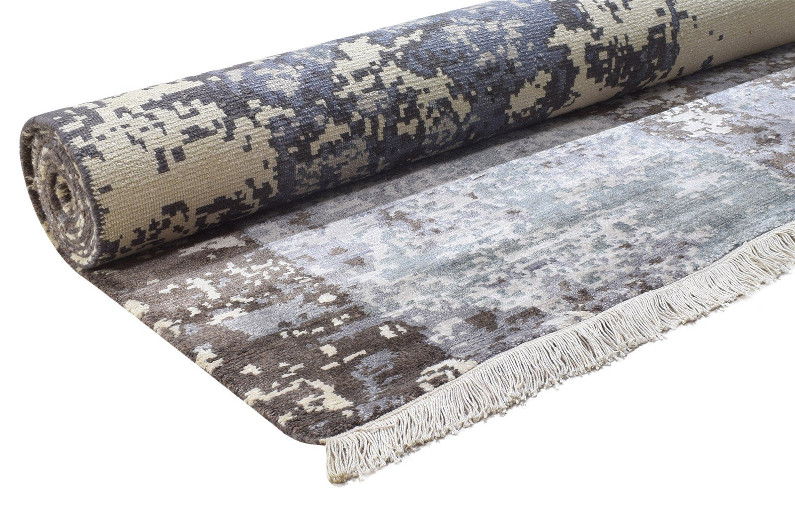 Wool / Silk Blue Rug 8' X 10' Modern Hand Knotted Indian Abstract Large Carpet 7864402641045