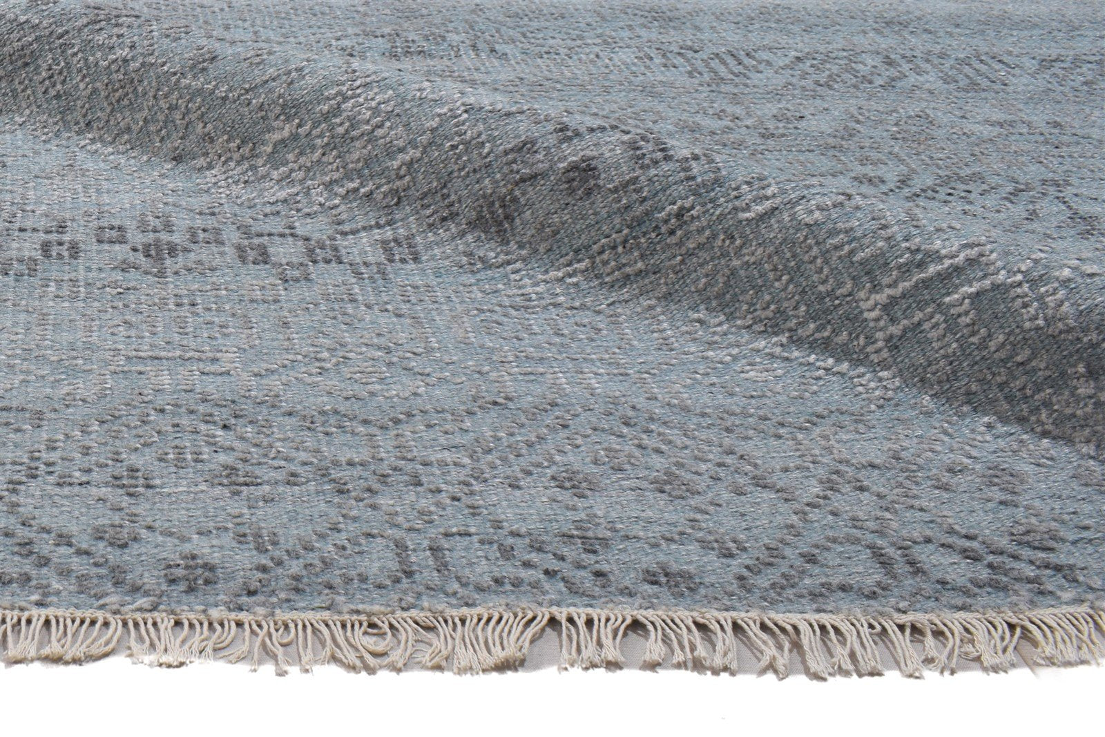 Wool / Silk Blue Rug 8X10 Modern Hand Knotted Scandinavian Trellis Large Carpet 7864105238677