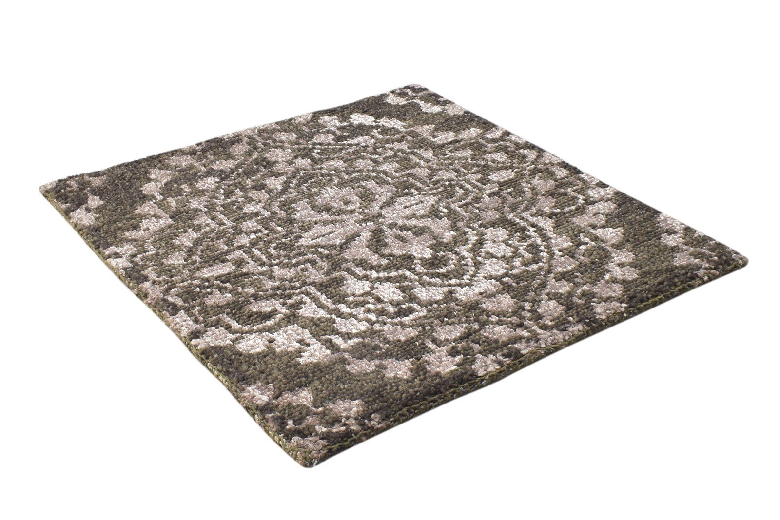 Wool / Silk Brown Rug 2' X 2' Modern Hand Knotted Moroccan Trellis Small Carpet 7864129355925