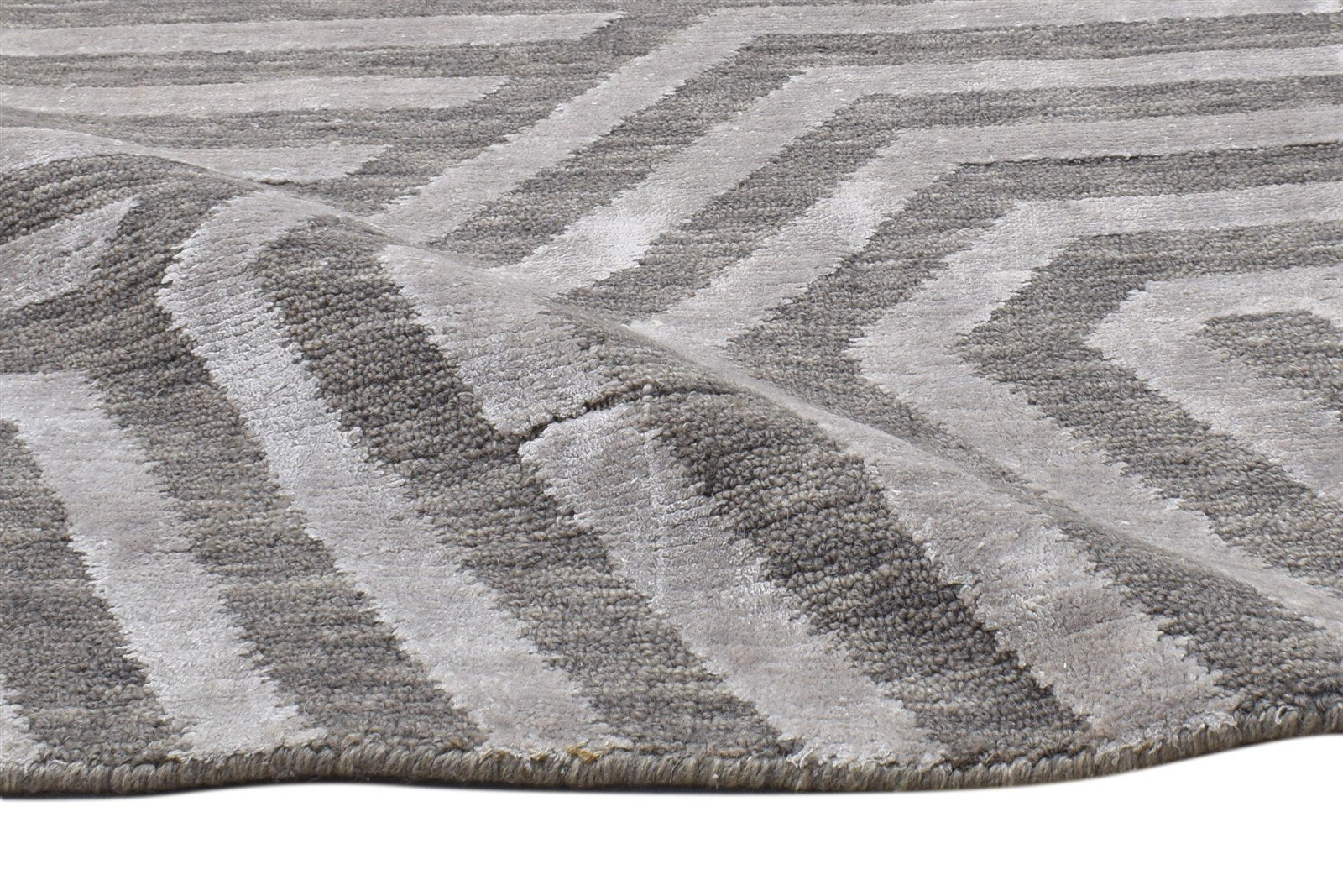 Wool Silk Brown Rug 2X8 Modern Jacquard Loom Scandinavian Geometric Small 7864147771541