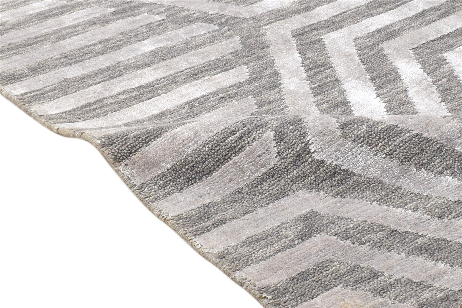 Wool Silk Brown Rug 2X8 Modern Jacquard Loom Scandinavian Geometric Small 7864147771541