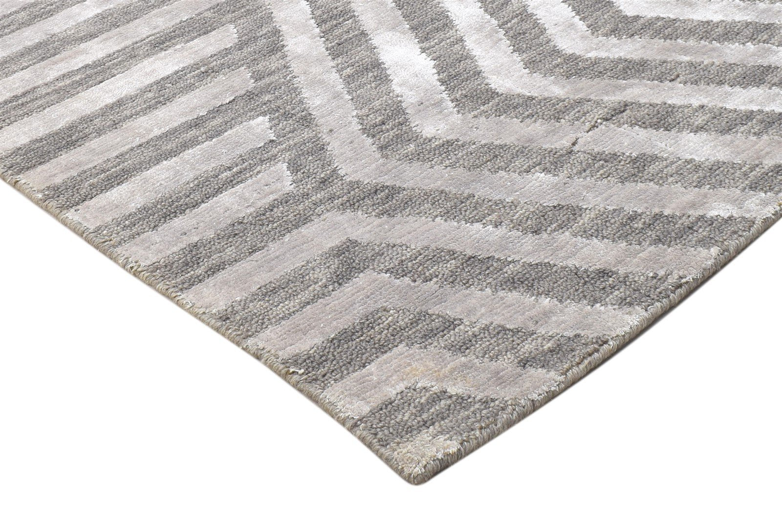 Wool Silk Brown Rug 2X8 Modern Jacquard Loom Scandinavian Geometric Small 7864147771541
