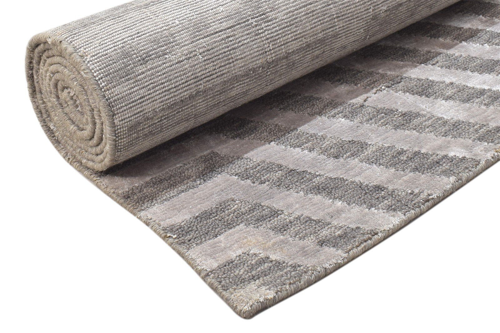 Wool Silk Brown Rug 2X8 Modern Jacquard Loom Scandinavian Geometric Small 7864147771541