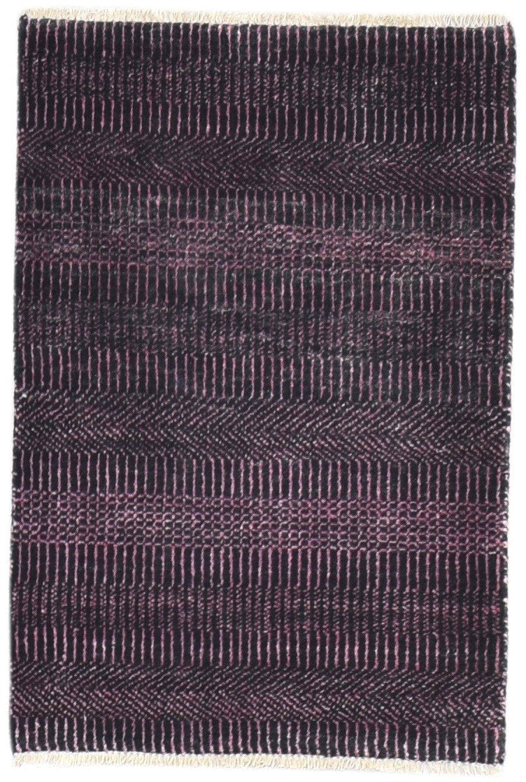 Wool / Silk Charcoal Rug 2X3 Modern Hand Knotted Grass Trellis Small 7864198103189