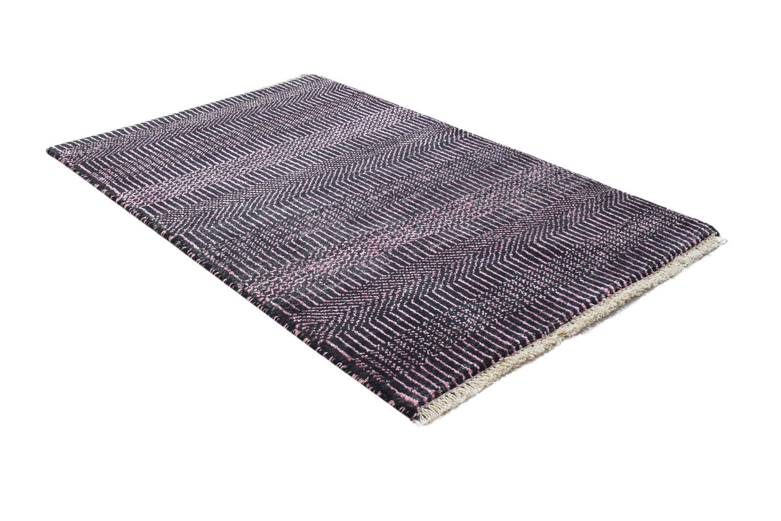 Wool / Silk Charcoal Rug 2X3 Modern Hand Knotted Grass Trellis Small 7864198103189
