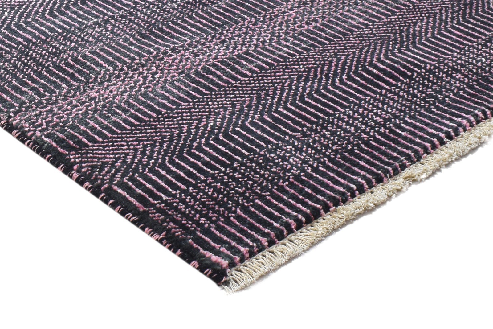 Wool / Silk Charcoal Rug 2X3 Modern Hand Knotted Grass Trellis Small 7864198103189