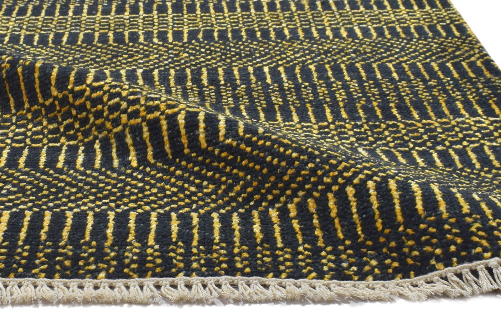 Wool / Silk Charcoal Rug 2X3 Modern Hand Knotted Grass Trellis Small Rug 7864196858005
