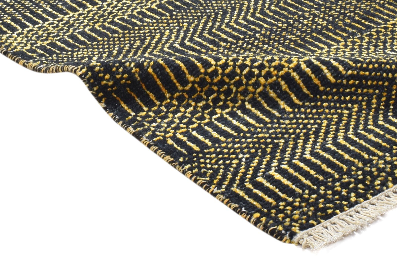 Wool / Silk Charcoal Rug 2X3 Modern Hand Knotted Grass Trellis Small Rug 7864196858005