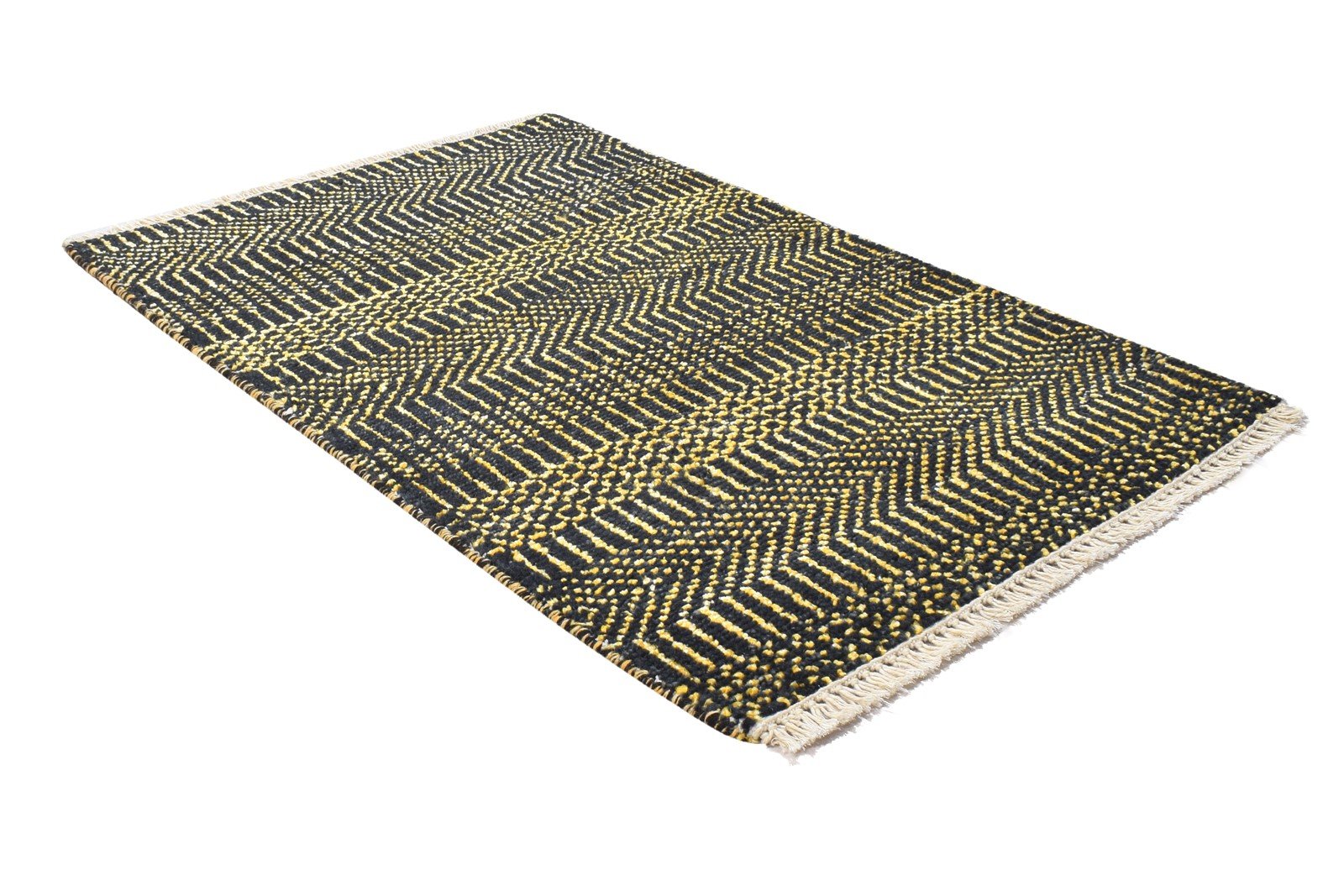 Wool / Silk Charcoal Rug 2X3 Modern Hand Knotted Grass Trellis Small Rug 7864196858005