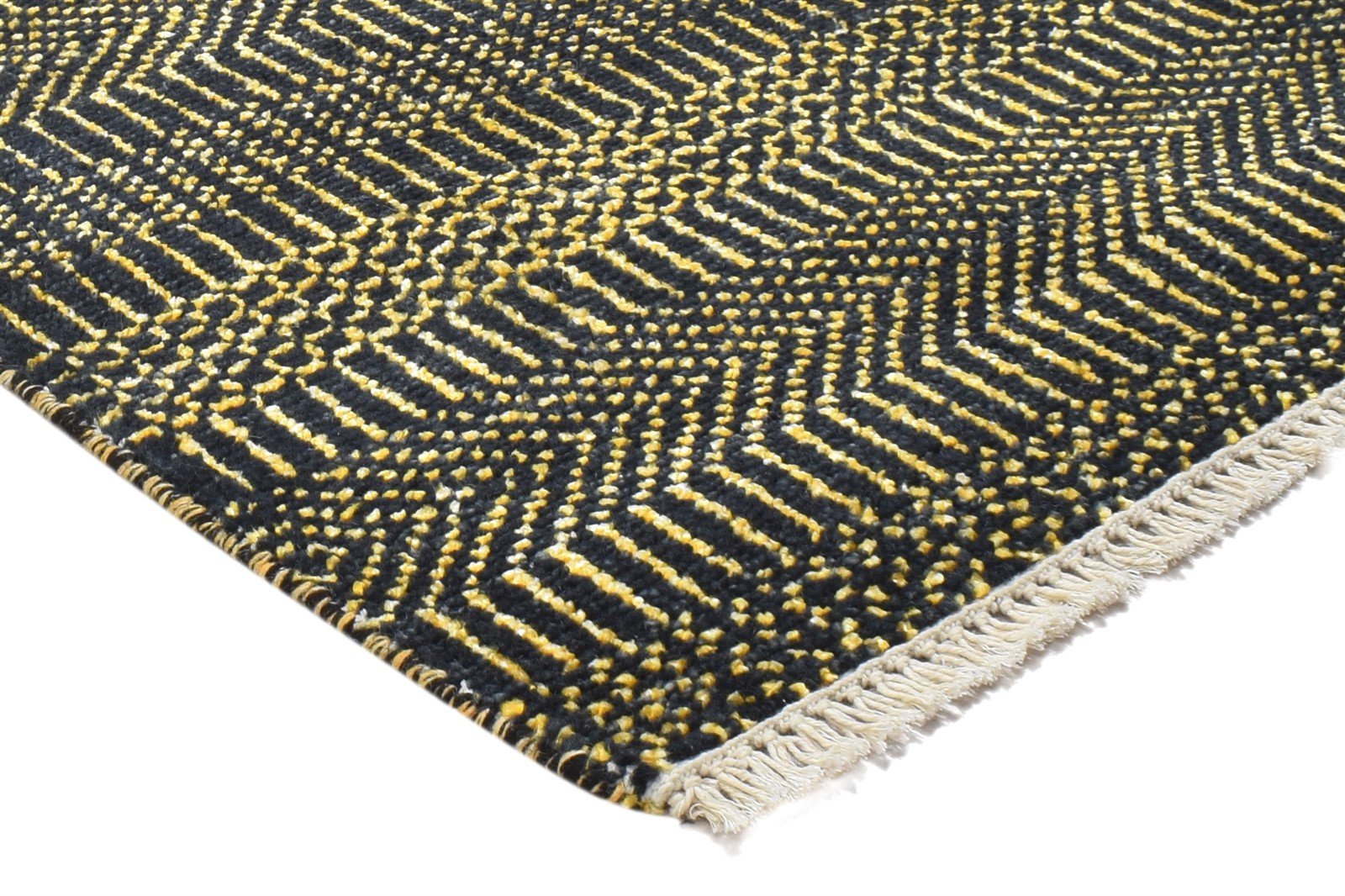 Wool / Silk Charcoal Rug 2X3 Modern Hand Knotted Grass Trellis Small Rug 7864196858005