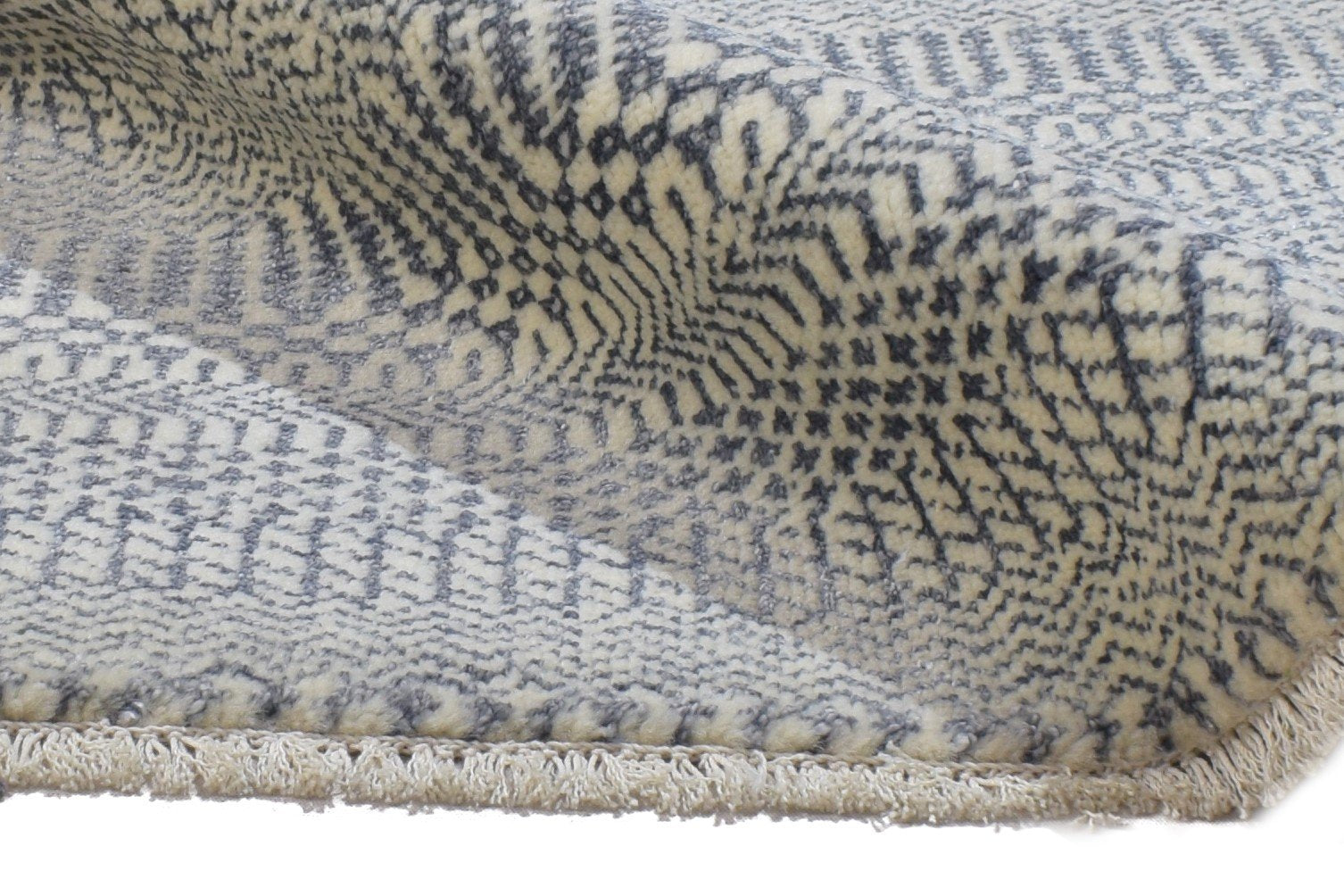 Wool Silk Charcoal Rug 2X3 Modern Hand Knotted Scandinavian Grass Trellis Small 7864316395669