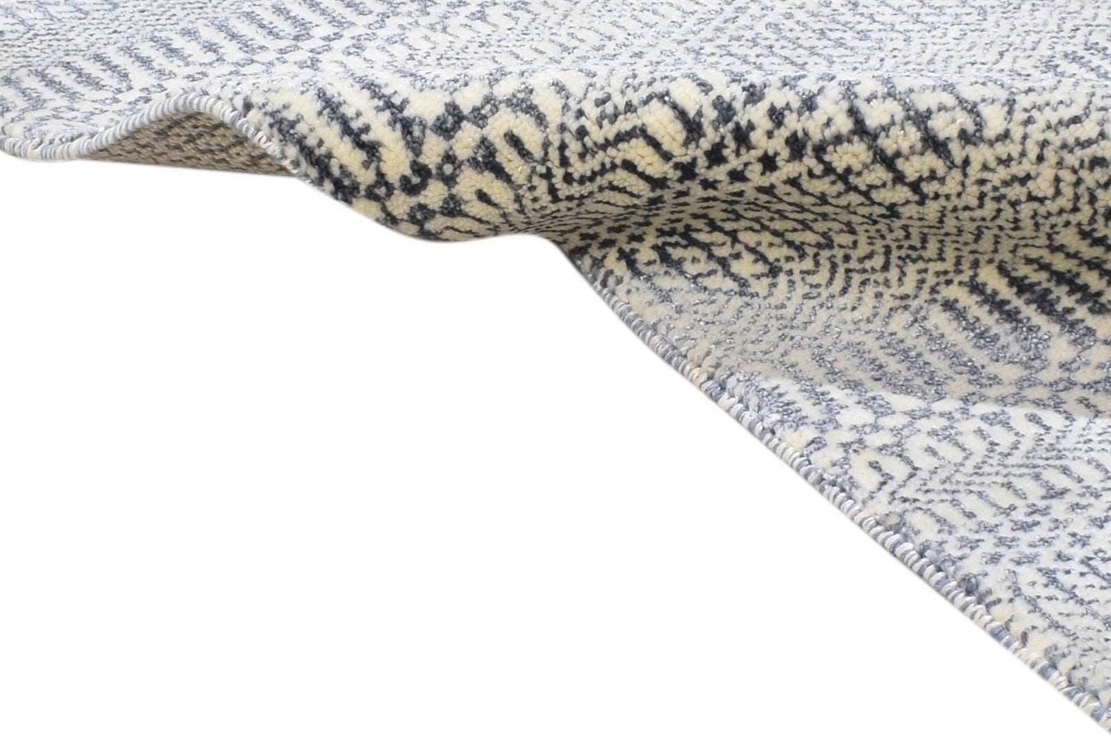 Wool Silk Charcoal Rug 2X3 Modern Hand Knotted Scandinavian Grass Trellis Small 7864316395669