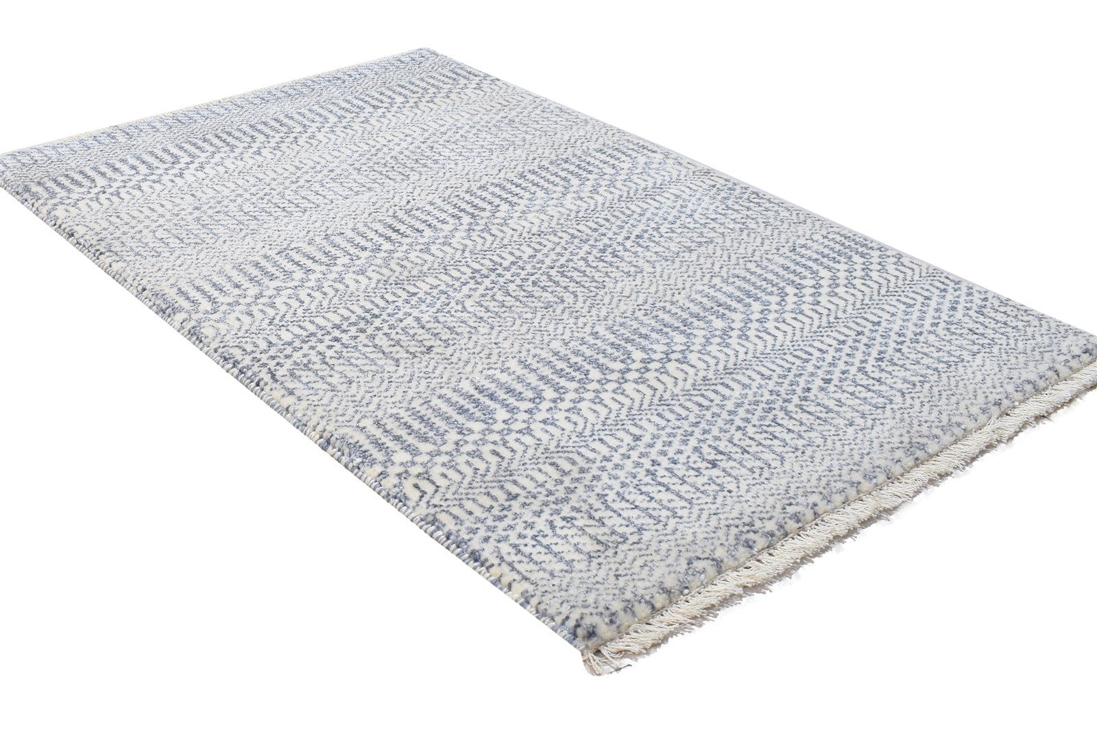 Wool Silk Charcoal Rug 2X3 Modern Hand Knotted Scandinavian Grass Trellis Small 7864316395669