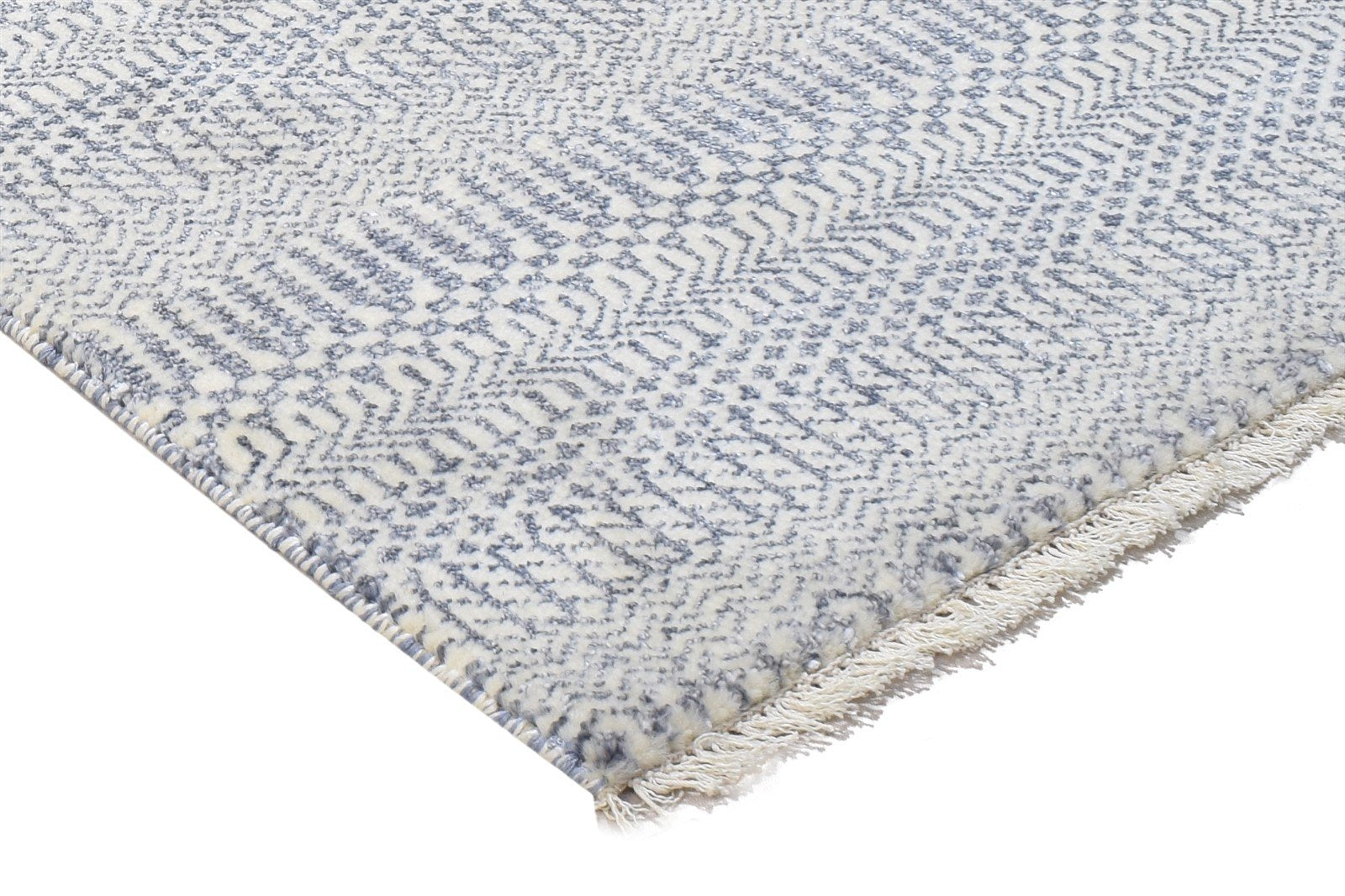 Wool Silk Charcoal Rug 2X3 Modern Hand Knotted Scandinavian Grass Trellis Small 7864316395669
