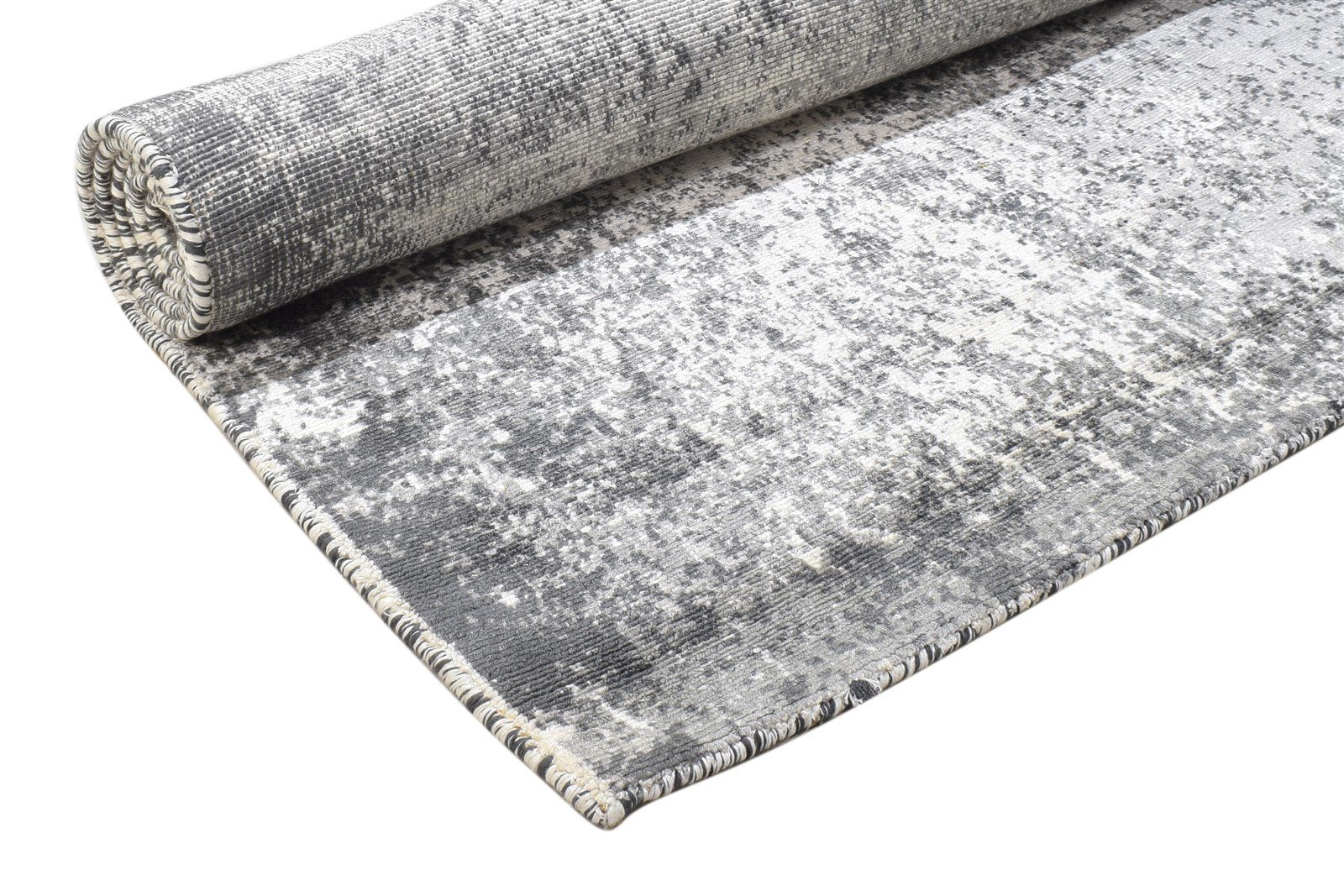 Wool / Silk Charcoal Rug 5X6 Modern Handloom Indian Abstract Room Size Carpet 7864155898005
