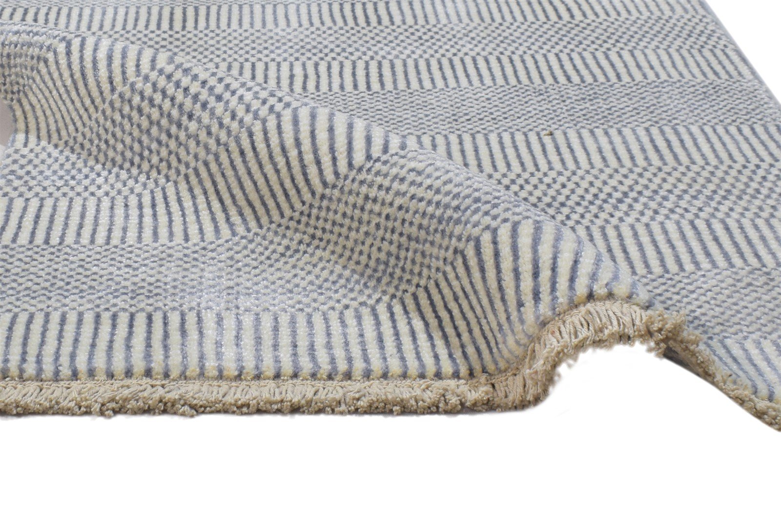 Wool / Silk Cream Rug 2X3 Modern Hand Knotted Scandinavian Grass Trellis Small 7864196268181