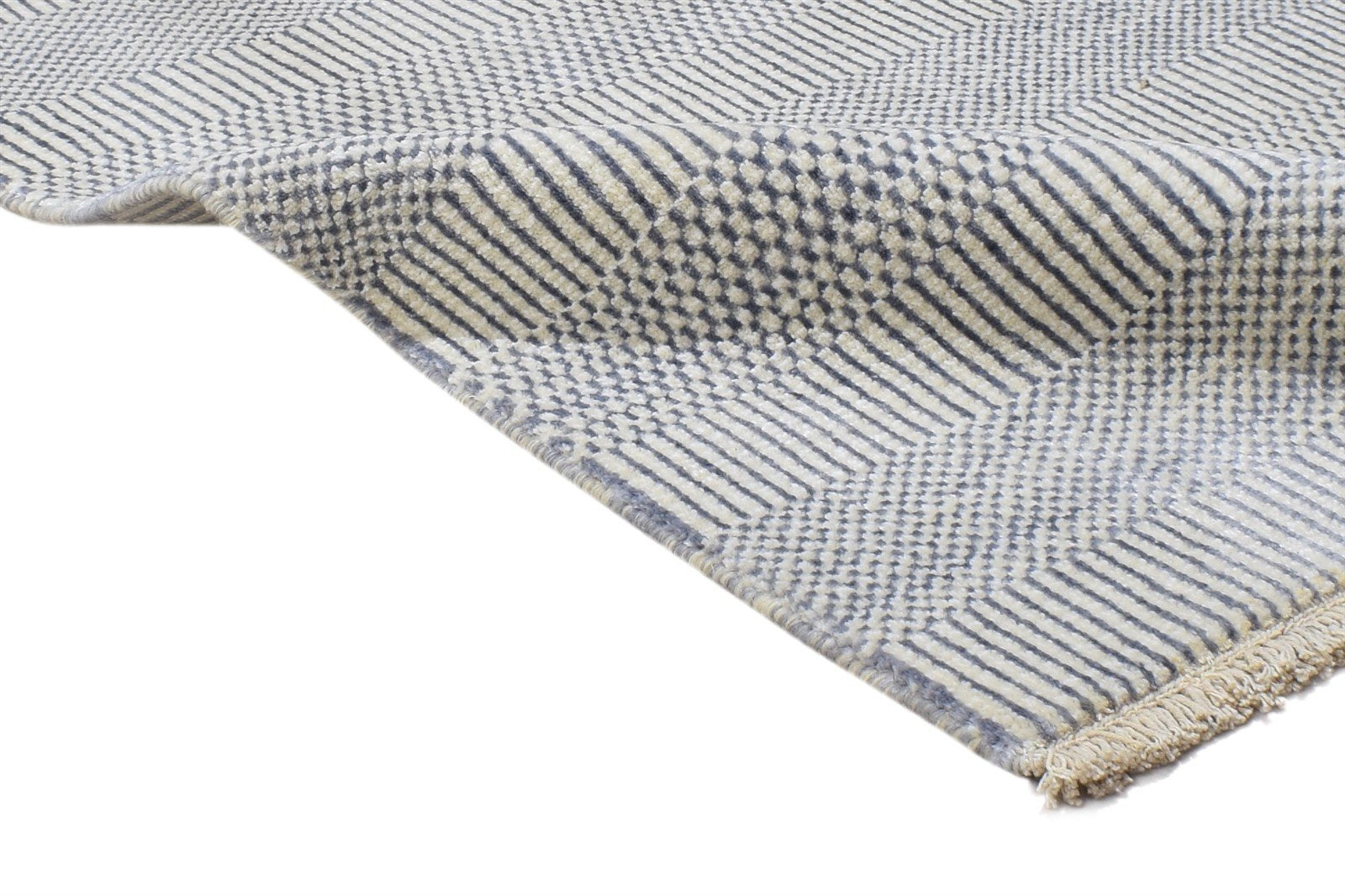 Wool / Silk Cream Rug 2X3 Modern Hand Knotted Scandinavian Grass Trellis Small 7864196268181