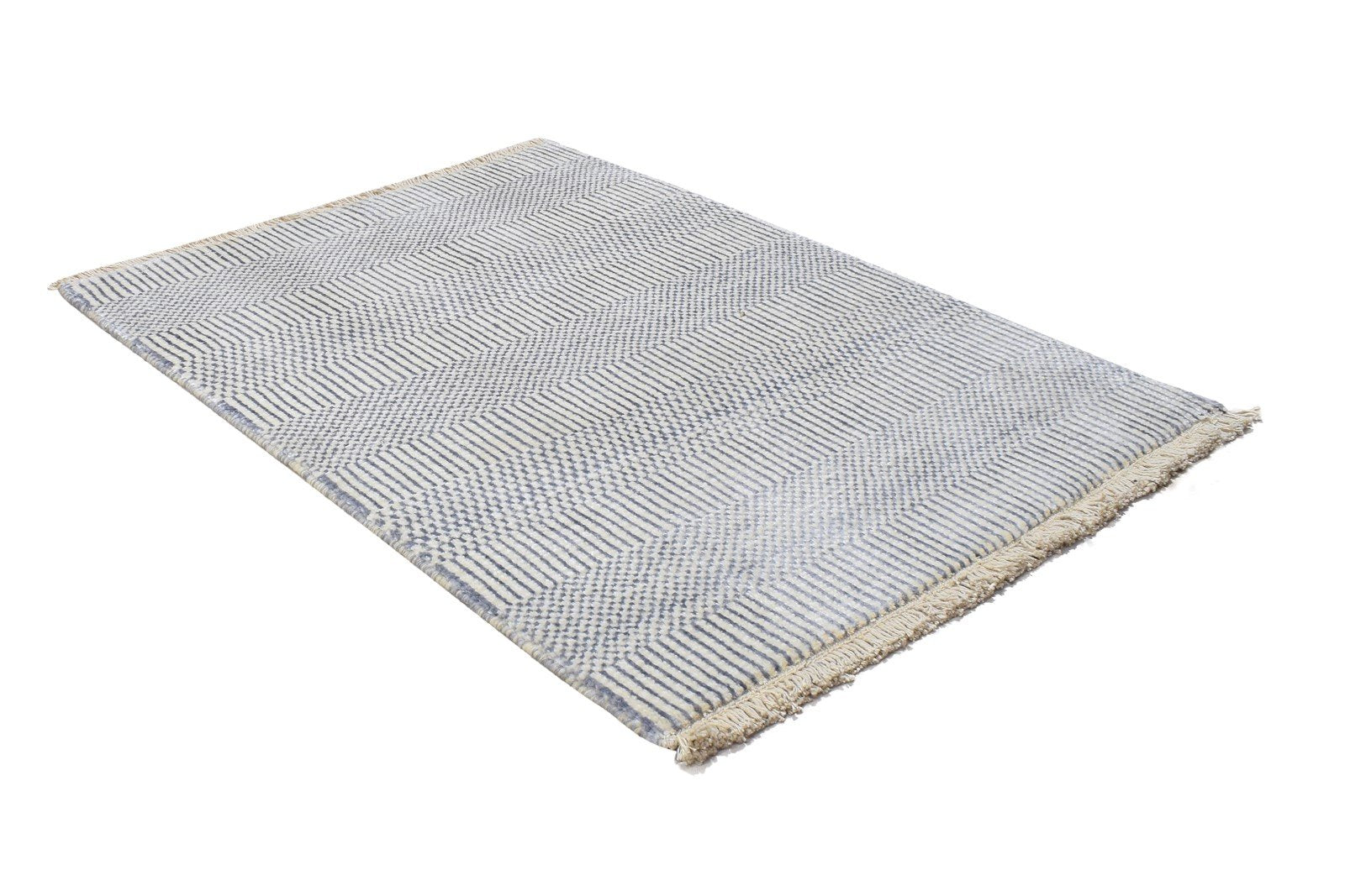 Wool / Silk Cream Rug 2X3 Modern Hand Knotted Scandinavian Grass Trellis Small 7864196268181