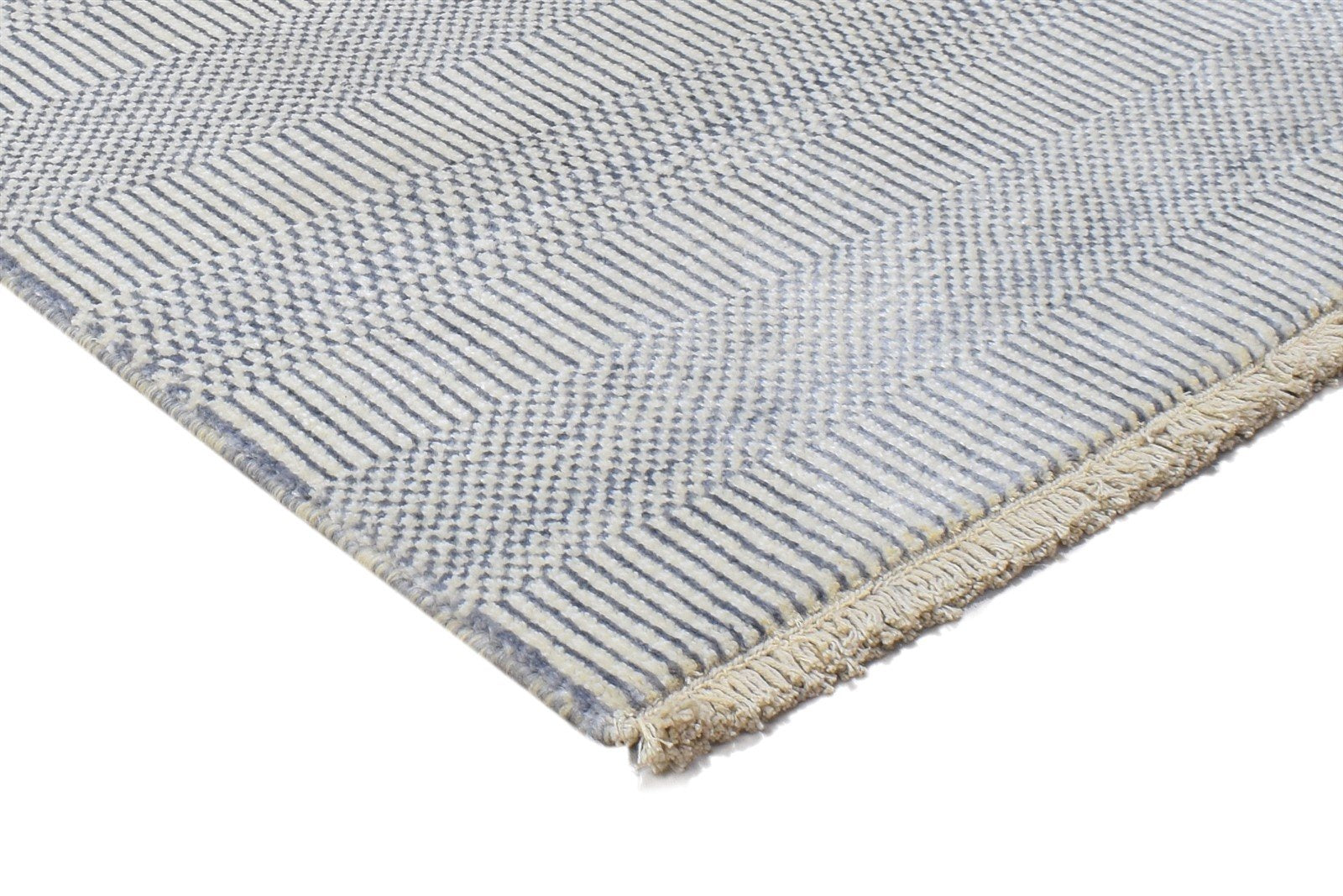 Wool / Silk Cream Rug 2X3 Modern Hand Knotted Scandinavian Grass Trellis Small 7864196268181