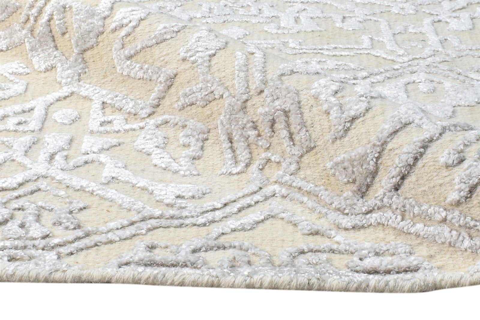 Wool Silk Cream Rug 2X3 Modern Hand Knotted Scandinavian Nordic Small Carpet 7865123176597