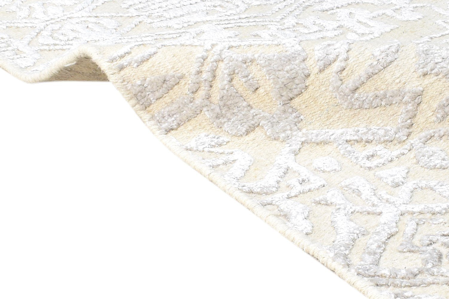 Wool Silk Cream Rug 2X3 Modern Hand Knotted Scandinavian Nordic Small Carpet 7865123176597