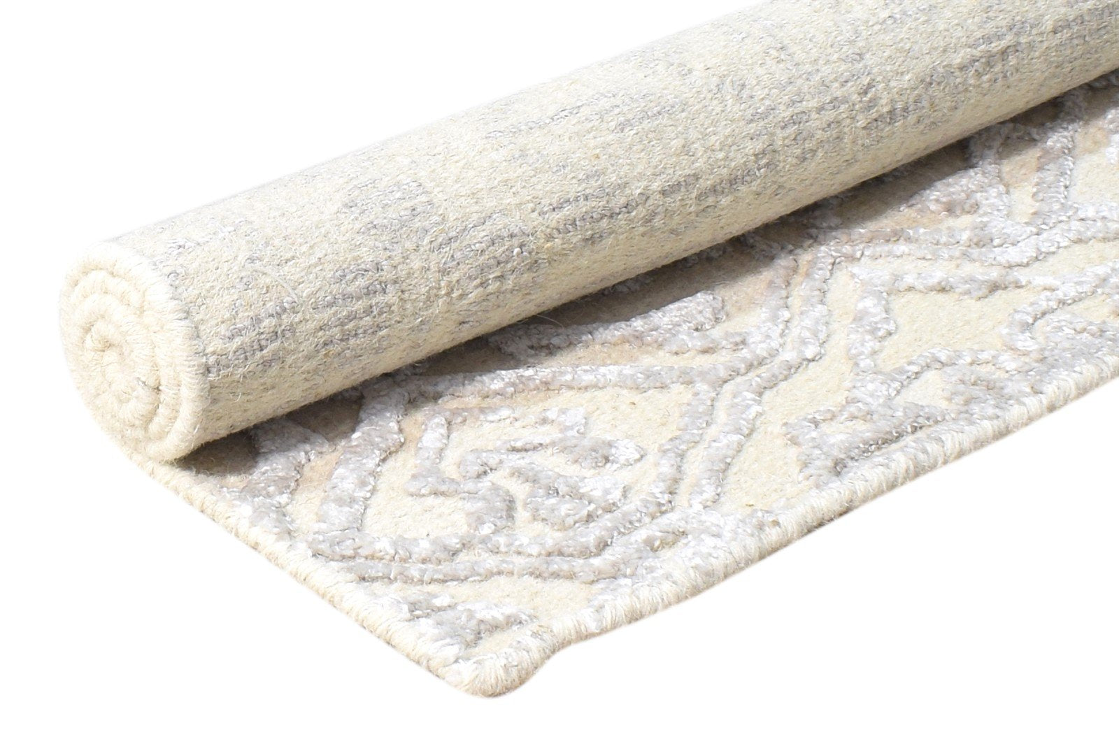 Wool Silk Cream Rug 2X3 Modern Hand Knotted Scandinavian Nordic Small Carpet 7865123176597
