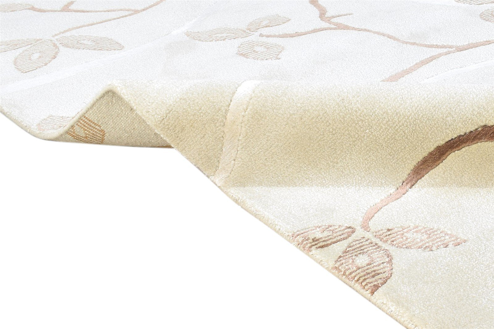Wool / Silk Cream Rug 6X8 Modern Hand Knotted French Floral Room Size Carpet 7865094373525