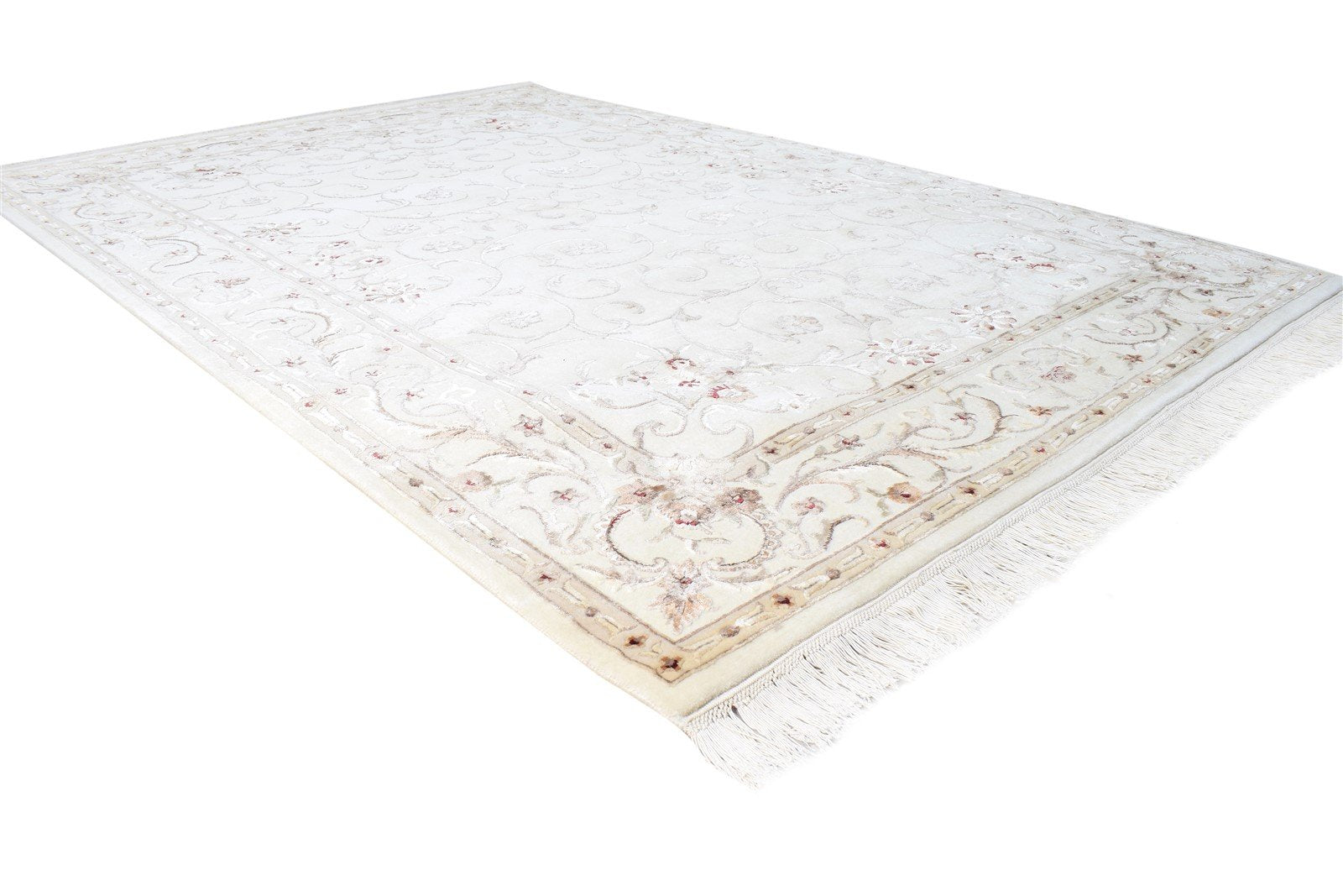 Wool / Silk Cream Rug 6X8 Persien Hand Knotted Abbuson Oriental Room Size 7865127731349