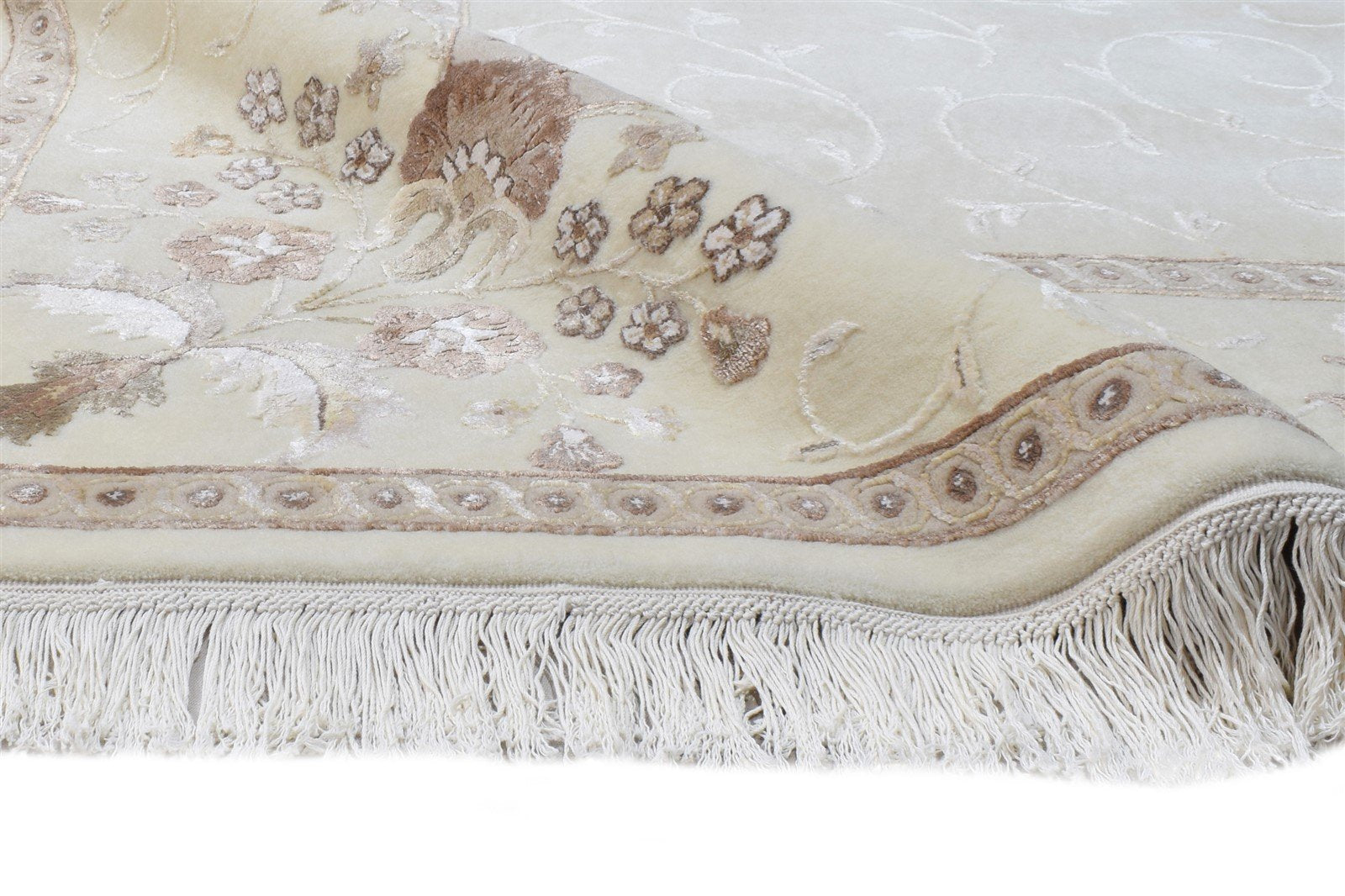 Wool / Silk Cream Rug 7X10 Persian Hand Knotted Abbuson Oriental Large Carpet 7865124978837