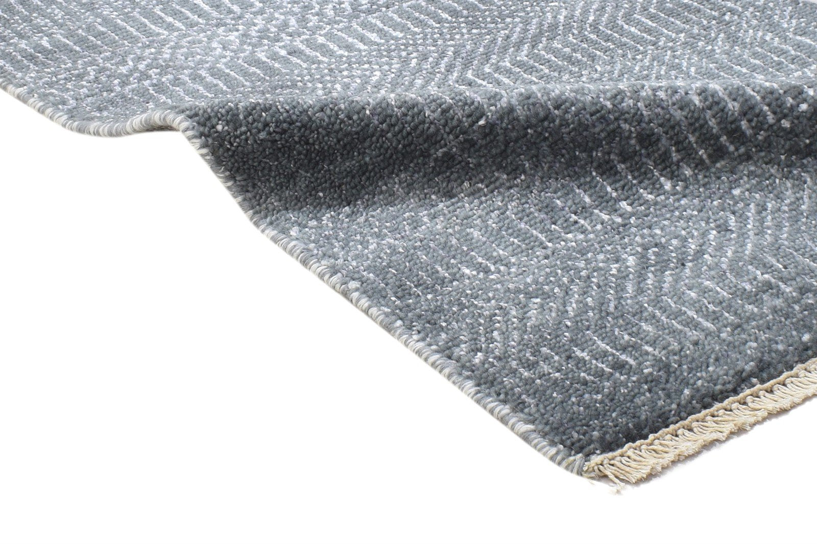 Wool / Silk Dark Grey Rug 2X3 Modern Hand Knotted Grass Trellis Small Rug 7864770035861