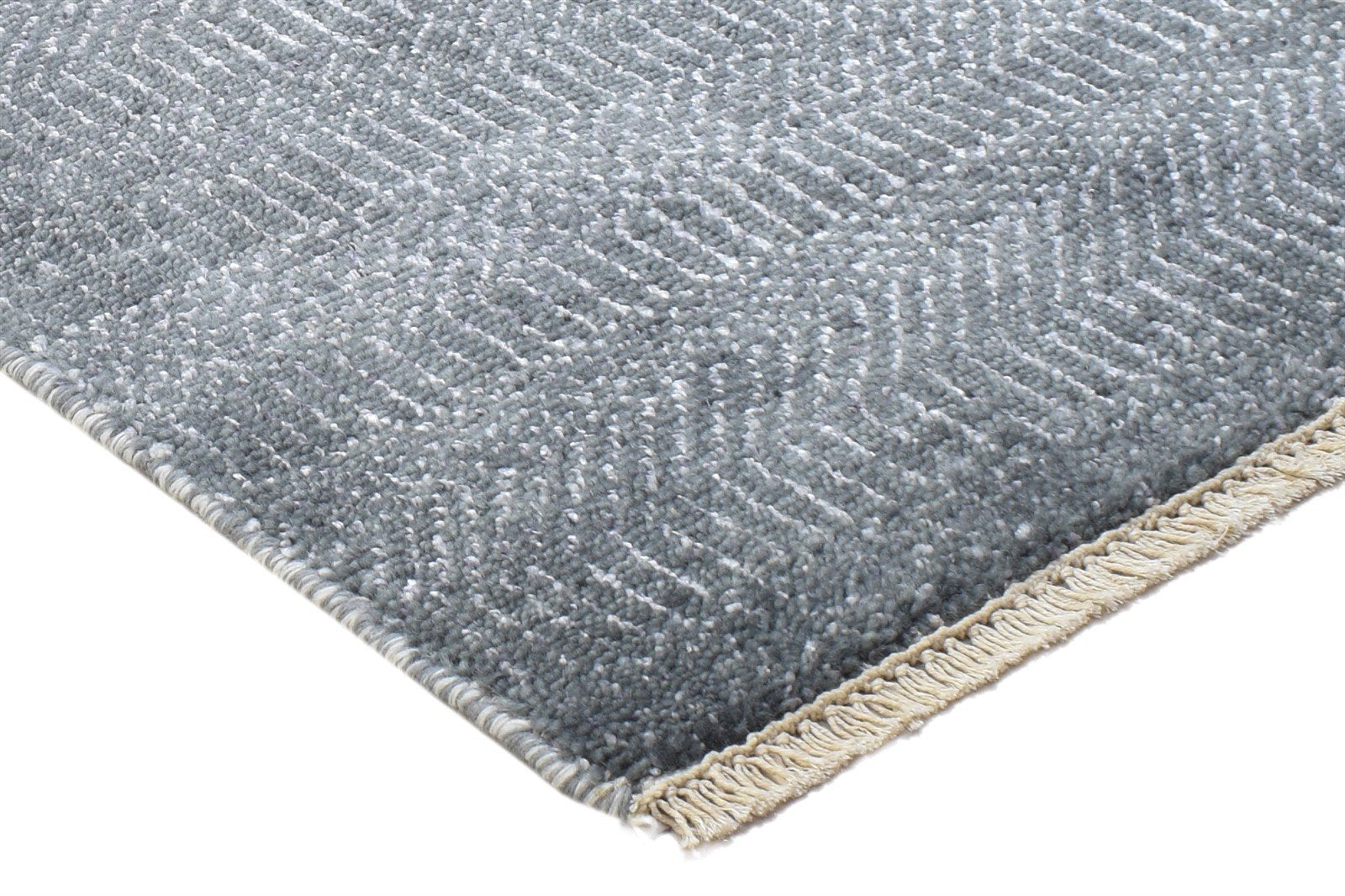 Wool / Silk Dark Grey Rug 2X3 Modern Hand Knotted Grass Trellis Small Rug 7864770035861