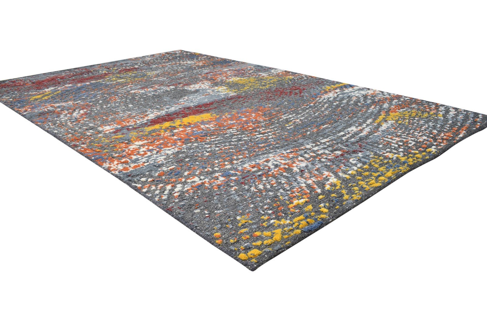 Wool / Silk Dark Grey Rug 5X8 Modern Hand Knotted Indian Abstract Room Size 7864431214741