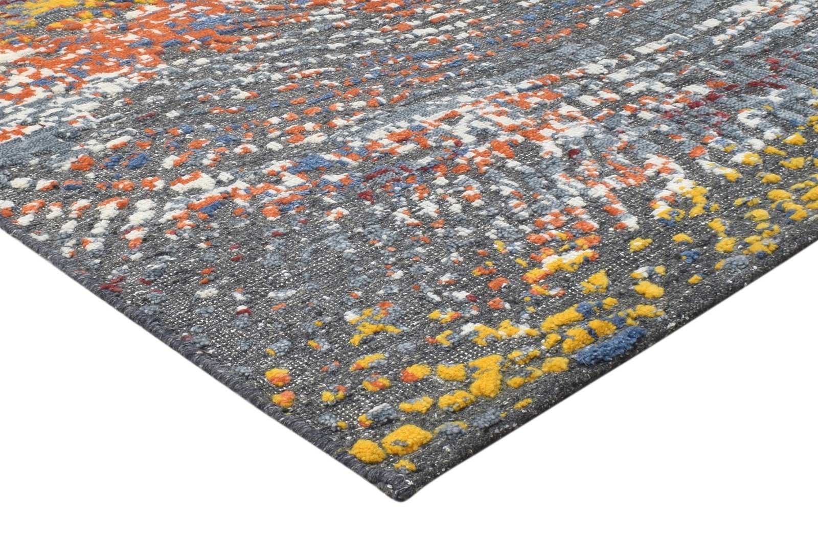 Wool / Silk Dark Grey Rug 5X8 Modern Hand Knotted Indian Abstract Room Size 7864431214741