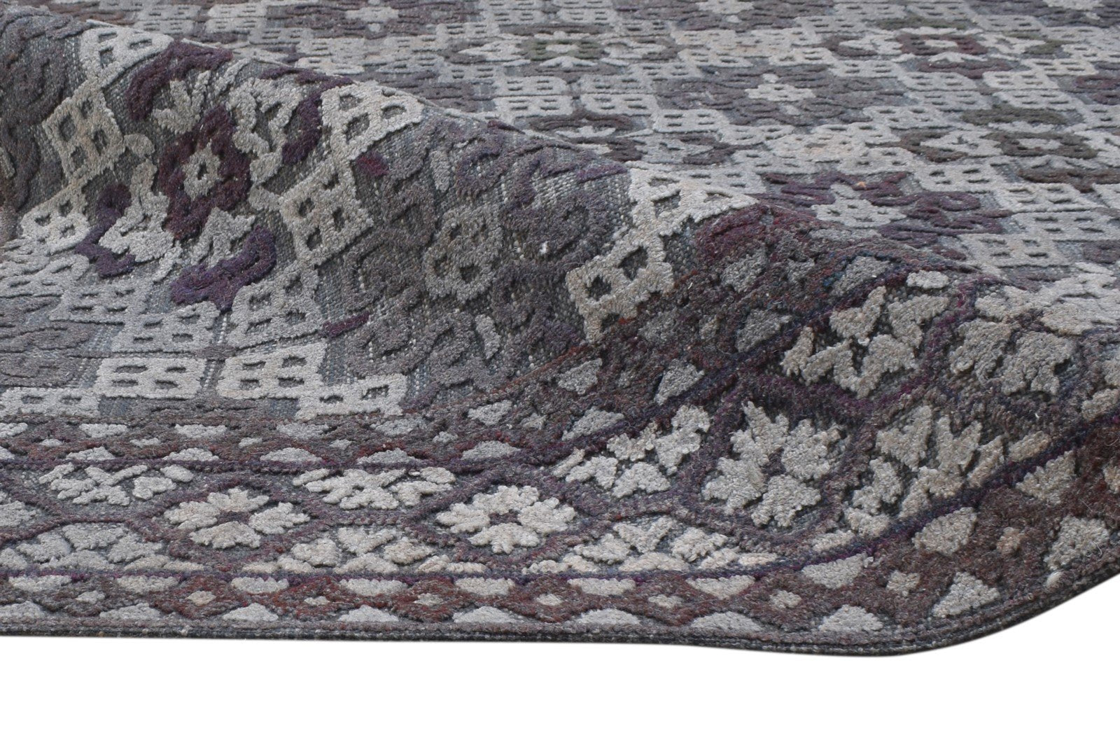 Wool Silk Dark Grey Rug 5X8 Modern Hand Tufted Scandinavian Geometric Room Size 7864329109653